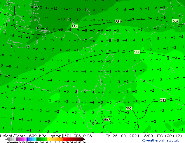 Z500/Rain (+SLP)/Z850 GFS 0.25 czw. 26.09.2024 18 UTC