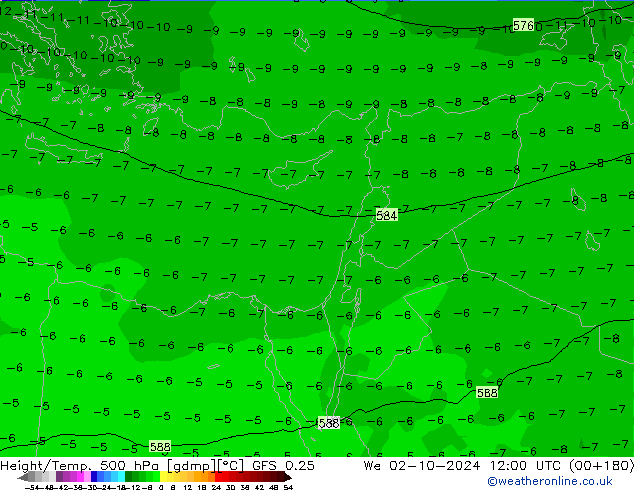 Z500/Rain (+SLP)/Z850 GFS 0.25 śro. 02.10.2024 12 UTC