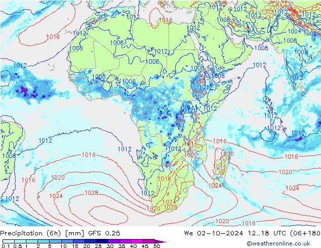 Nied. akkumuliert (6Std) GFS 0.25 Mi 02.10.2024 18 UTC