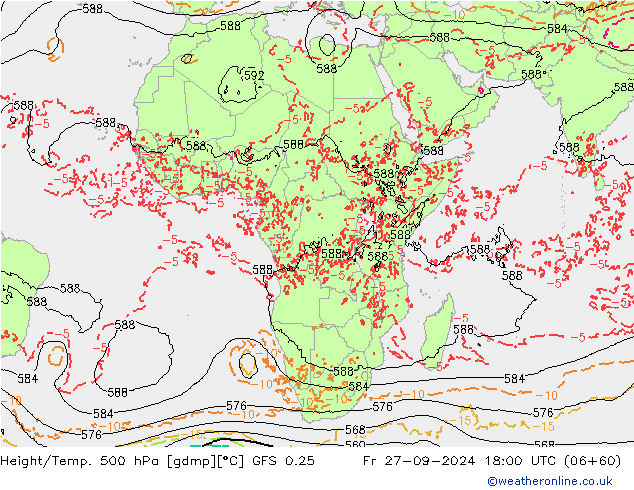 Height/Temp. 500 hPa GFS 0.25 Sex 27.09.2024 18 UTC