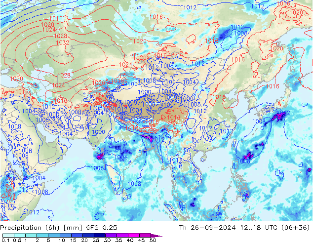 Z500/Rain (+SLP)/Z850 GFS 0.25 jeu 26.09.2024 18 UTC