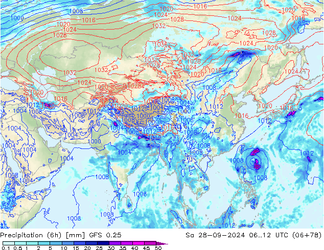 Z500/Rain (+SLP)/Z850 GFS 0.25 sam 28.09.2024 12 UTC