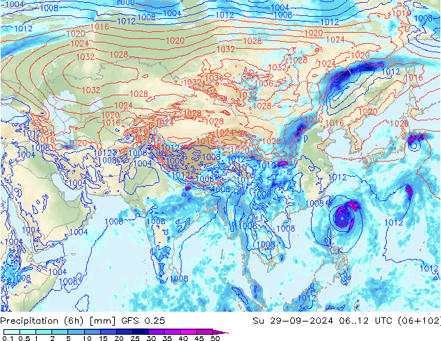 Z500/Rain (+SLP)/Z850 GFS 0.25 So 29.09.2024 12 UTC