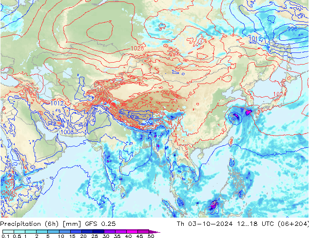 Z500/Rain (+SLP)/Z850 GFS 0.25 gio 03.10.2024 18 UTC