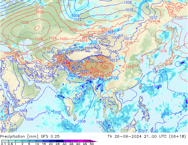 Srážky GFS 0.25 Čt 26.09.2024 00 UTC