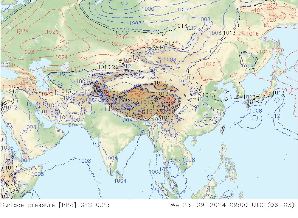 Surface pressure GFS 0.25 We 25.09.2024 09 UTC