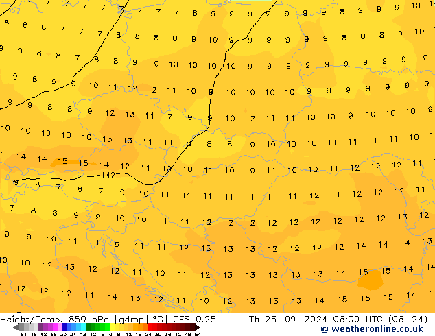 Z500/Rain (+SLP)/Z850 GFS 0.25 jue 26.09.2024 06 UTC