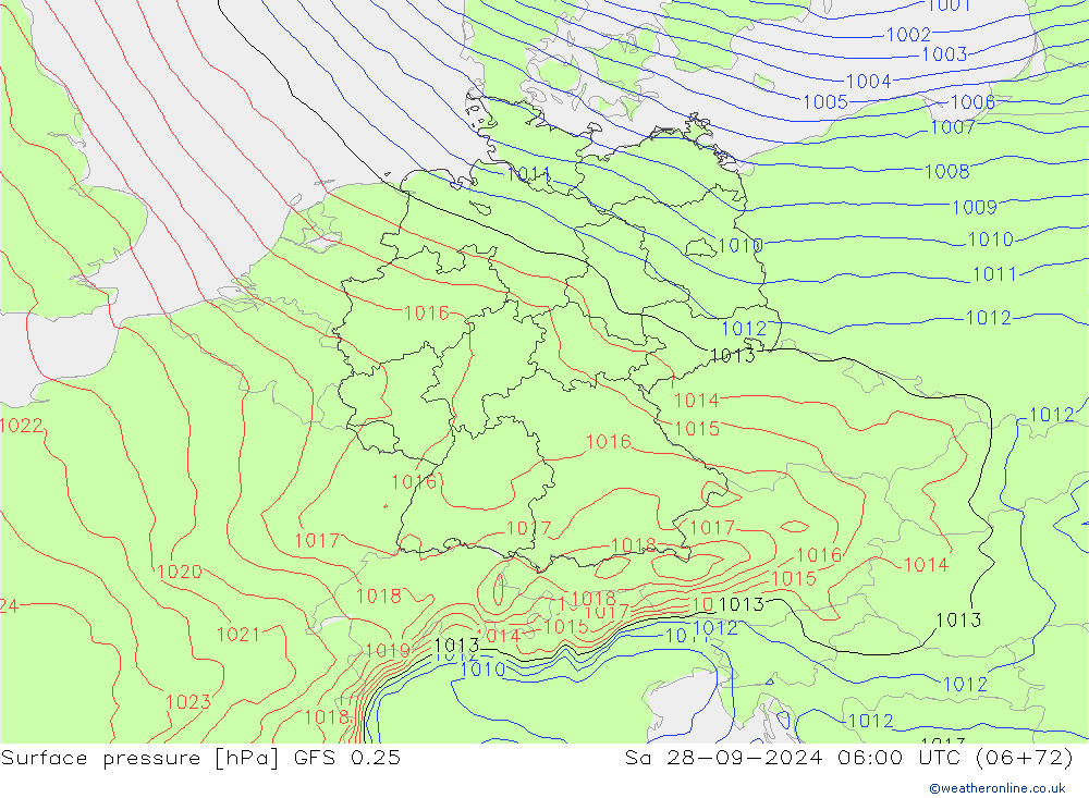 приземное давление GFS 0.25 сб 28.09.2024 06 UTC