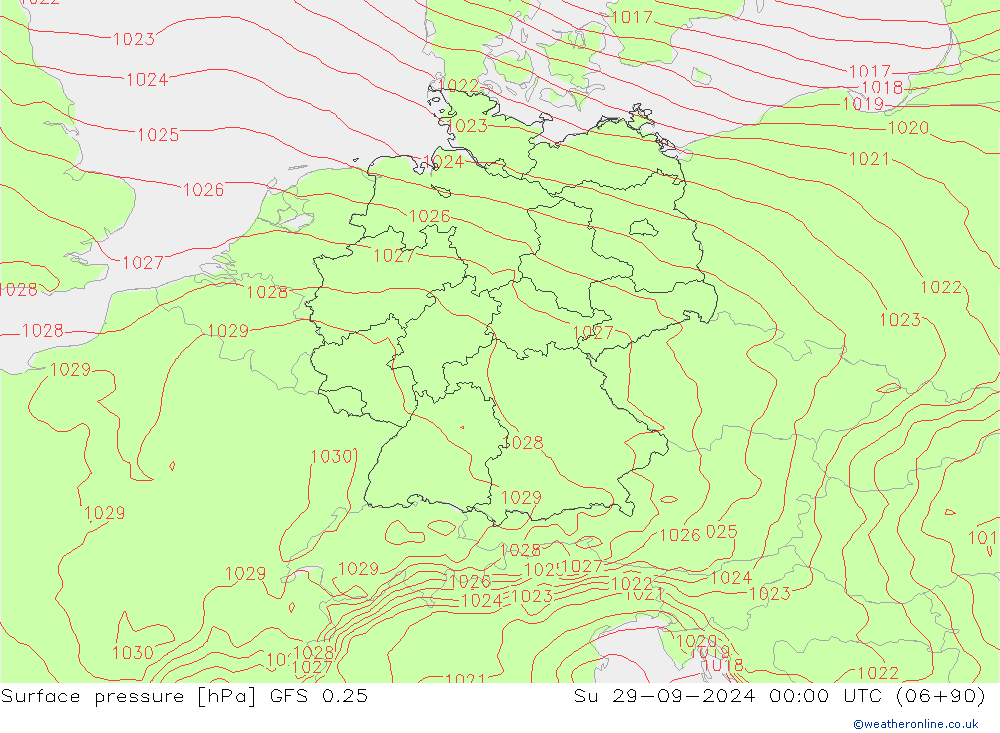 Surface pressure GFS 0.25 Su 29.09.2024 00 UTC