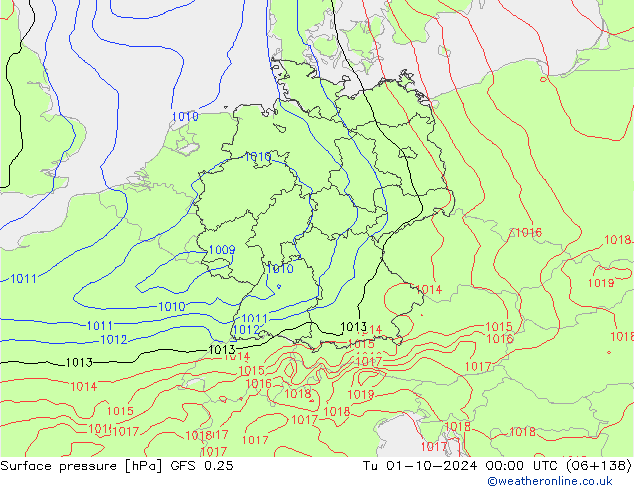 Surface pressure GFS 0.25 Tu 01.10.2024 00 UTC