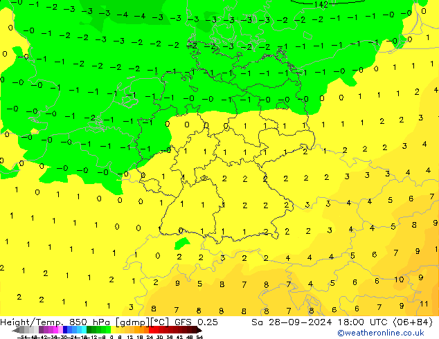 Z500/Rain (+SLP)/Z850 GFS 0.25 sáb 28.09.2024 18 UTC