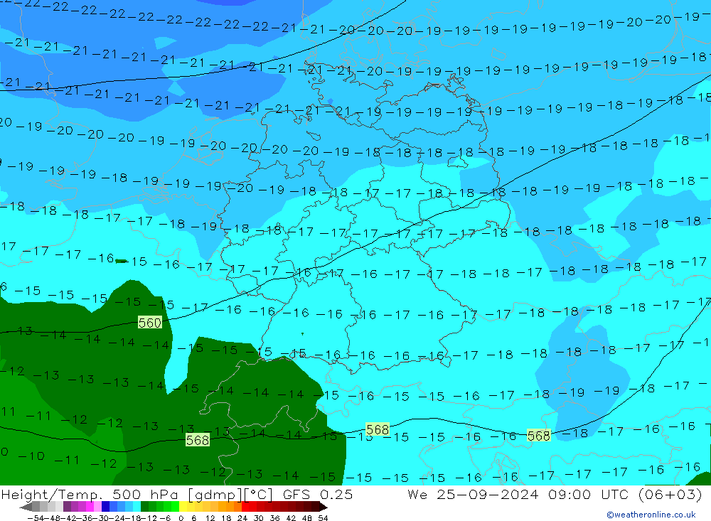 Z500/Rain (+SLP)/Z850 GFS 0.25 mer 25.09.2024 09 UTC