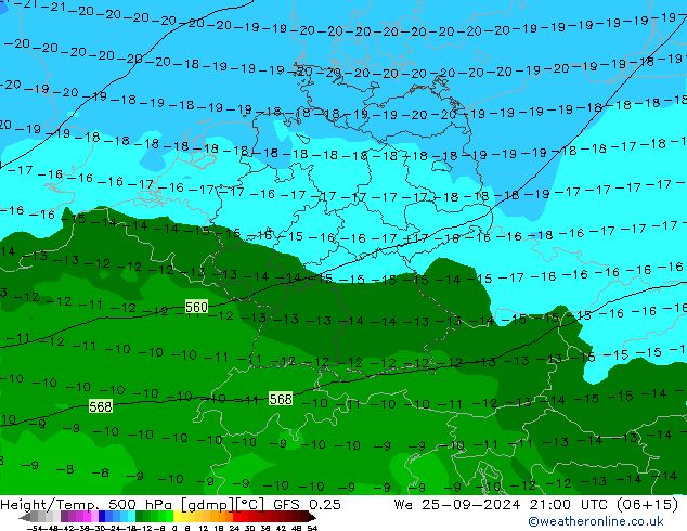 Z500/Rain (+SLP)/Z850 GFS 0.25 We 25.09.2024 21 UTC