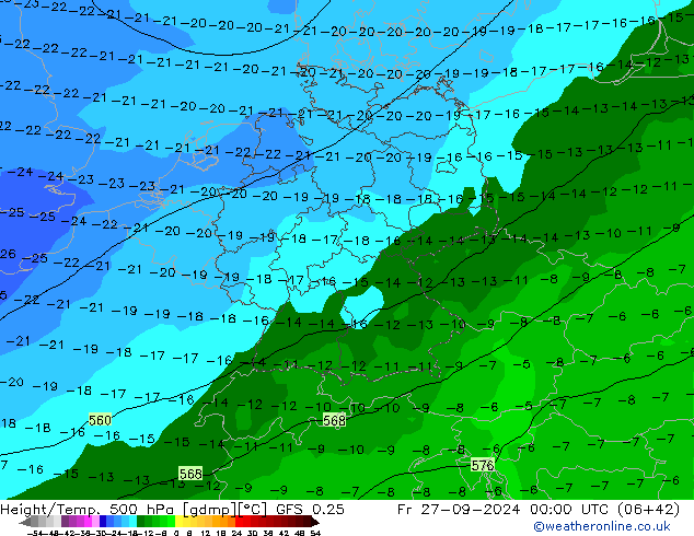 Height/Temp. 500 hPa GFS 0.25 Fr 27.09.2024 00 UTC