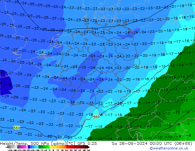 Z500/Rain (+SLP)/Z850 GFS 0.25 Sa 28.09.2024 00 UTC