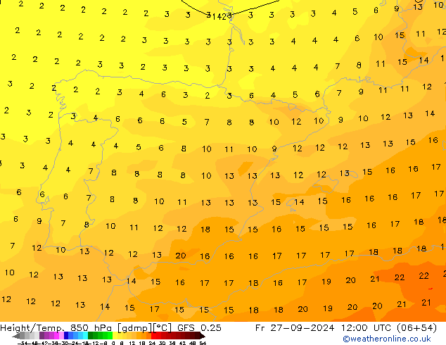 Z500/Rain (+SLP)/Z850 GFS 0.25 Fr 27.09.2024 12 UTC