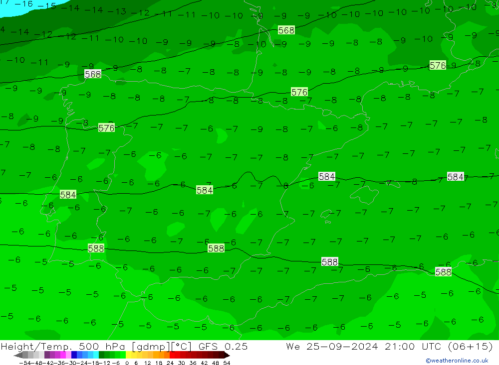 Z500/Rain (+SLP)/Z850 GFS 0.25 We 25.09.2024 21 UTC