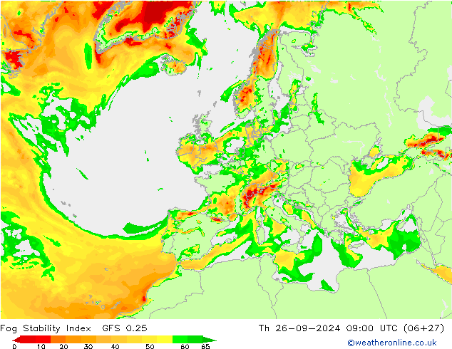 Fog Stability Index GFS 0.25 чт 26.09.2024 09 UTC