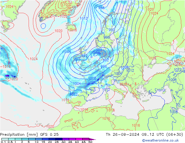 Niederschlag GFS 0.25 Do 26.09.2024 12 UTC