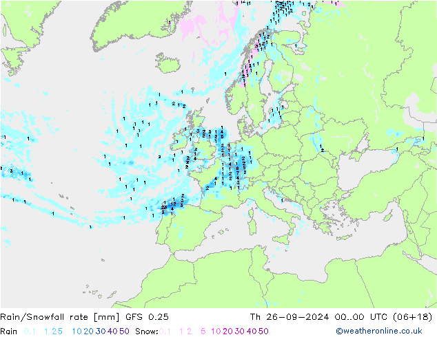 Rain/Snowfall rate GFS 0.25 Th 26.09.2024 00 UTC