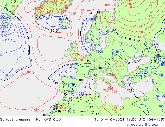 Luchtdruk (Grond) GFS 0.25 di 01.10.2024 18 UTC