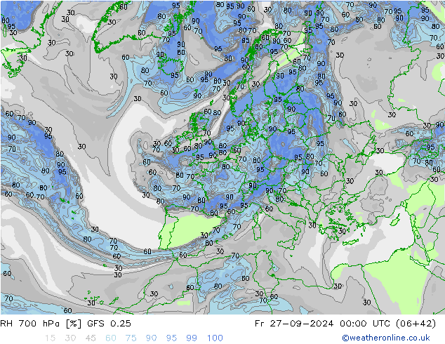 700 hPa Nispi Nem GFS 0.25 Cu 27.09.2024 00 UTC