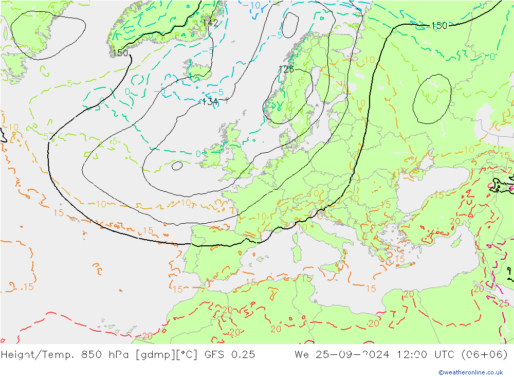 Z500/Regen(+SLP)/Z850 GFS 0.25 wo 25.09.2024 12 UTC