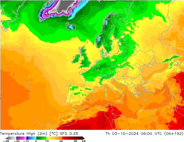 Max. Temperatura (2m) GFS 0.25 czw. 03.10.2024 06 UTC