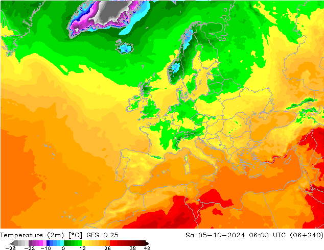 Temperature (2m) GFS 0.25 Sa 05.10.2024 06 UTC