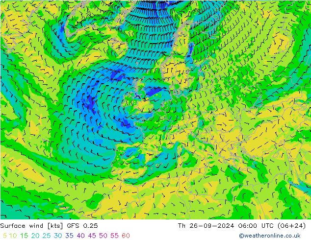 ветер 10 m GFS 0.25 чт 26.09.2024 06 UTC