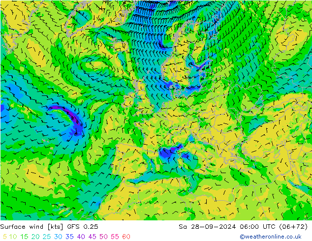 ветер 10 m GFS 0.25 сб 28.09.2024 06 UTC