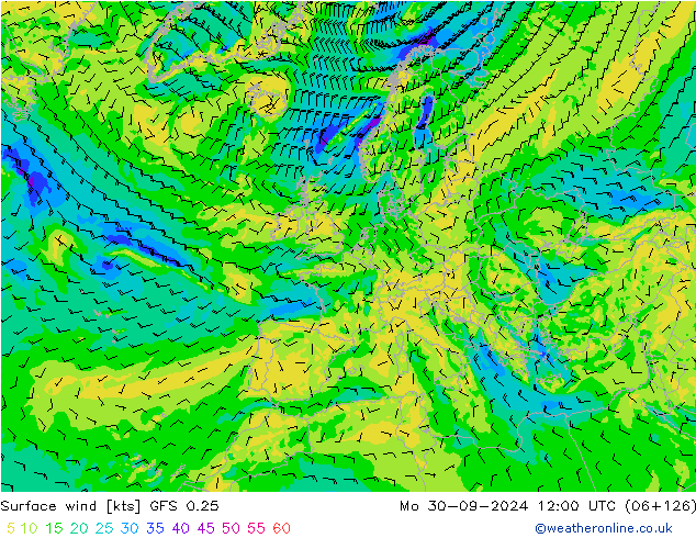 Viento 10 m GFS 0.25 lun 30.09.2024 12 UTC