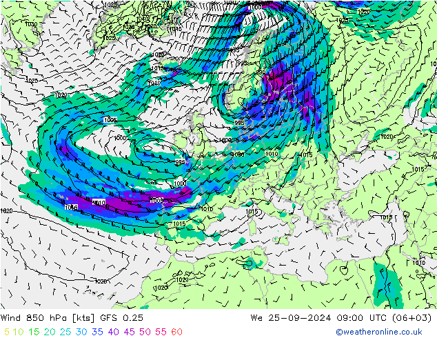  850 hPa GFS 0.25  25.09.2024 09 UTC