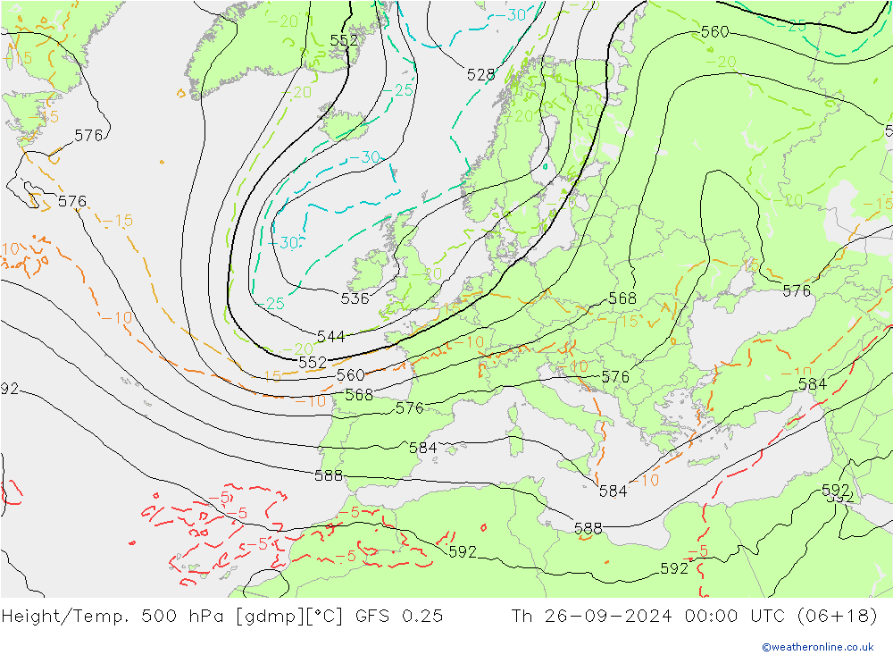 Z500/Rain (+SLP)/Z850 GFS 0.25 jeu 26.09.2024 00 UTC