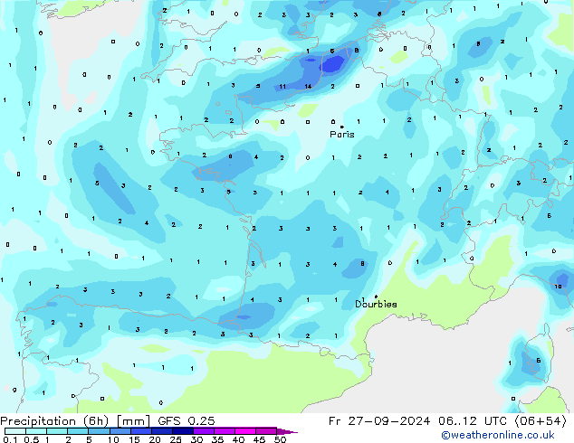 Z500/Rain (+SLP)/Z850 GFS 0.25  27.09.2024 12 UTC