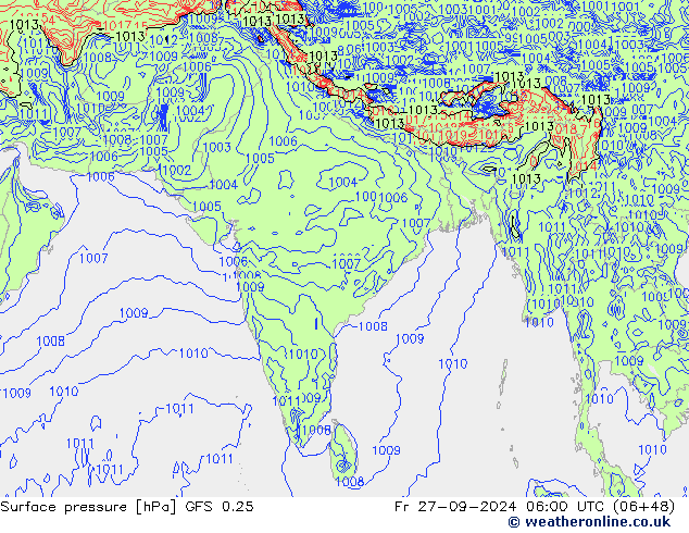 pressão do solo GFS 0.25 Sex 27.09.2024 06 UTC