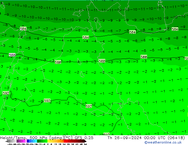 Z500/Rain (+SLP)/Z850 GFS 0.25  26.09.2024 00 UTC