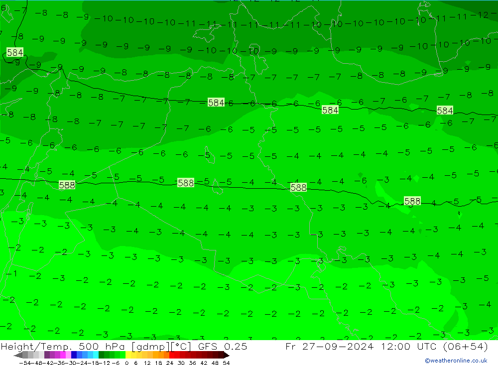 Z500/Rain (+SLP)/Z850 GFS 0.25 ven 27.09.2024 12 UTC