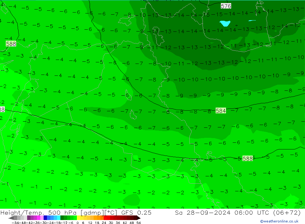 Hoogte/Temp. 500 hPa GFS 0.25 za 28.09.2024 06 UTC