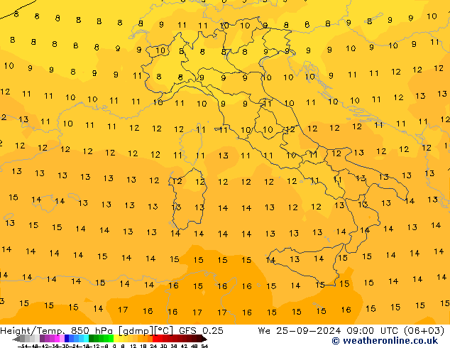 Z500/Rain (+SLP)/Z850 GFS 0.25 St 25.09.2024 09 UTC