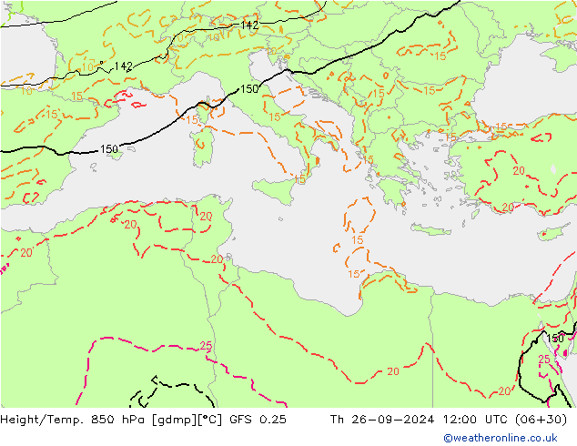 Z500/Rain (+SLP)/Z850 GFS 0.25 czw. 26.09.2024 12 UTC