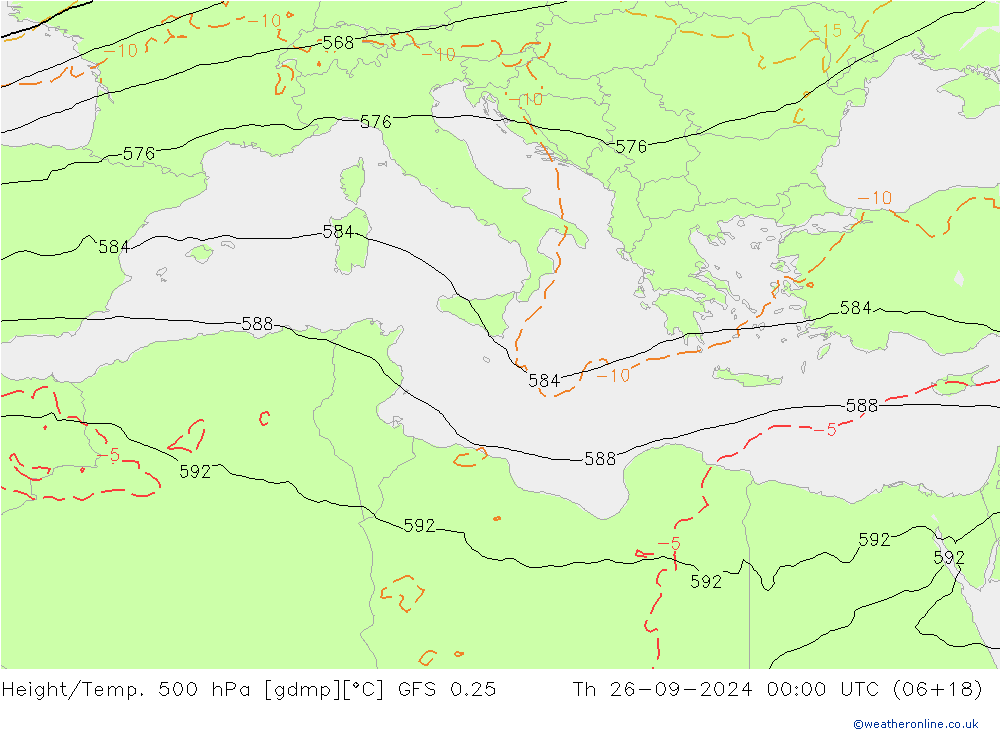 Z500/Rain (+SLP)/Z850 GFS 0.25 Čt 26.09.2024 00 UTC