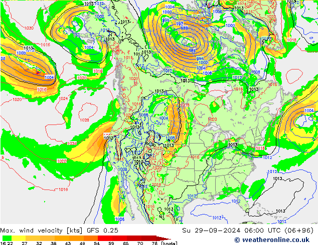 Max. wind velocity GFS 0.25 Su 29.09.2024 06 UTC