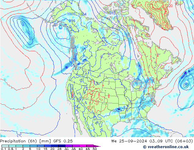 Z500/Rain (+SLP)/Z850 GFS 0.25 śro. 25.09.2024 09 UTC