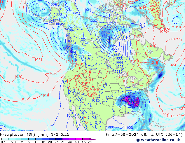 Nied. akkumuliert (6Std) GFS 0.25 Fr 27.09.2024 12 UTC