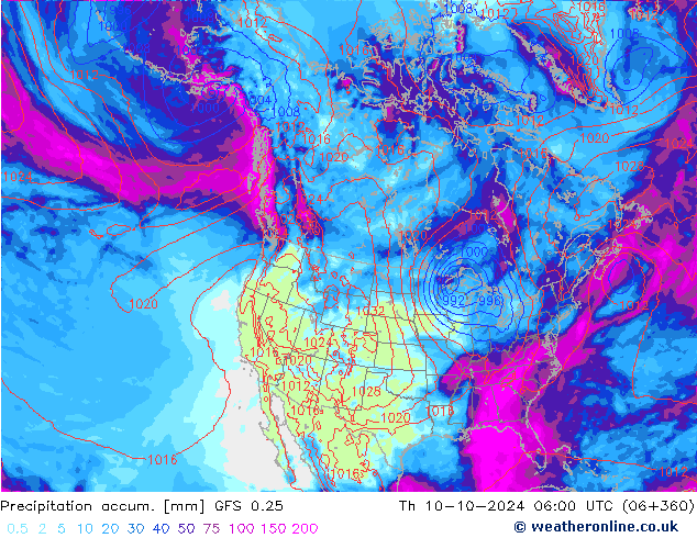 Précipitation accum. GFS 0.25 jeu 10.10.2024 06 UTC