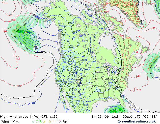 High wind areas GFS 0.25 Th 26.09.2024 00 UTC