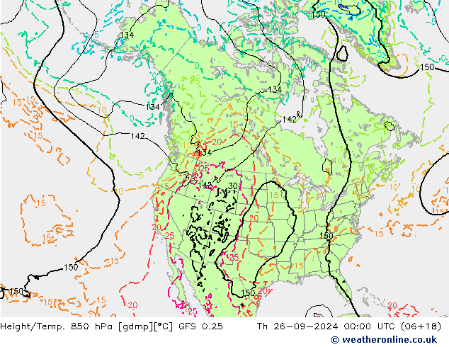 Z500/Rain (+SLP)/Z850 GFS 0.25  26.09.2024 00 UTC