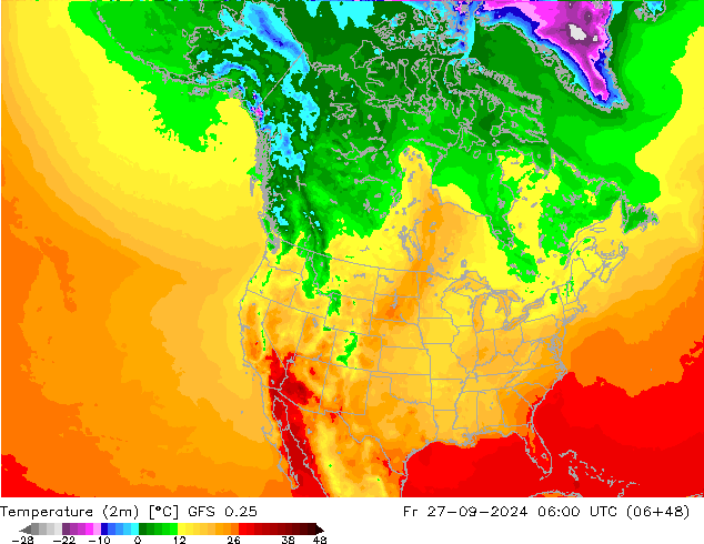 Temperature (2m) GFS 0.25 Fr 27.09.2024 06 UTC