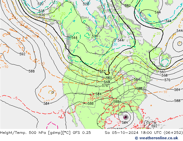 Z500/Rain (+SLP)/Z850 GFS 0.25 Sáb 05.10.2024 18 UTC